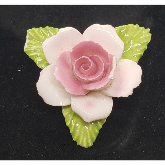 Vintage English Bone China Pink Rose Flower Brooch Pin Handmade Porcelain 3d - Picture 9 of 9